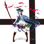  alternate_breast_size blue_hair boots cross-laced_footwear gmot hat highres hinanawi_tenshi lace-up_boots long_hair red_eyes solo sword sword_of_hisou touhou very_long_hair weapon 