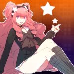  blazer blunt_bangs bowtie drill_hair dummy04 hairband hands kneehighs long_hair mole naso4 open_mouth original payot pink_hair pointing purple_eyes red_hair redhead short_twintails sitting smile solo thighs twin_drills twintails very_long_hair violet_eyes 