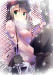  breath brown_hair copyright_request gloves goggles highres kuwashima_rein long_hair looking_at_viewer ski snow snowing solo 