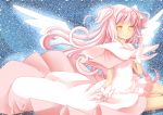  bad_id bow dress english gloves goddess_madoka grief_seed hair_bow kaname_madoka kenneos long_hair magical_girl mahou_shoujo_madoka_magica pink_hair solo spoilers ultimate_madoka very_long_hair white_gloves wings yellow_eyes 