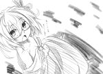  bare_shoulders bespectacled blush bow dress fang glasses hair_bow ichiju looking_up monochrome ogami_kazuki open_mouth perspective rumia short_hair the_embodiment_of_scarlet_devil touhou translated translation_request youkai 
