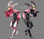  animal_ears barnaby_brooks_jr blonde_hair bunny_ears bunny_tail dark_persona dual_persona green_eyes highres kadenden lips male multiple_boys neon_trim power_armor power_suit spoilers superhero tail tiger_&amp;_bunny 