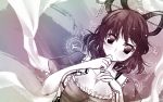  :&lt; akao blush breast_press breasts dutch_angle frills gradient hair_rings hair_stick hand_to_mouth kaku_seiga looking_at_viewer monochrome puffy_sleeves shawl short_hair short_sleeves solo touhou 