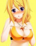  :o bikini_top blonde_hair blush breast_suppress breasts bust charlotte_dunois cleavage collar huge_breasts infinite_stratos jewelry lacosoregashi large_breasts long_hair pendant purple_eyes ribbon solo swimsuit violet_eyes 