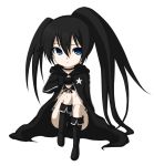  bikini_top black_hair black_rock_shooter black_rock_shooter_(character) blue_eyes boots coat gloves highres kuena long_hair shorts star twintails uneven_twintails 