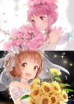  anmi blush dress flower happy headdres long_hair pink_eyes pink_hair wedding 