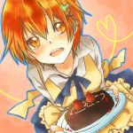  blush cake food hair_ornament hairpin inami_mahiru lowres okita-kun_no_yome_kei_azarashi_shintarou orange_eyes orange_hair short_hair smile waitress working!! 