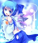  (21)suke alternate_hairstyle ass bare_shoulders blue_eyes blue_hair bow cirno cosplay detached_sleeves hair_bow hakurei_reimu hakurei_reimu_(cosplay) mihatarou miki miko panties solo striped striped_panties touhou underwear wings 