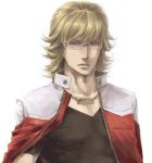  awayuki_(kotoko) barnaby_brooks_jr blonde_hair glasses green_eyes jacket jewelry male necklace off_shoulder red_jacket simple_background solo tanzen tiger_&amp;_bunny white_background 