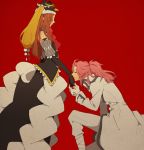  bare_shoulders closed_eyes coat eyes_closed gloves gomi_chiri hand_kiss hat kiss long_hair mawaru_penguindrum pink_eyes pink_hair ponytail princess_of_the_crystal sanetoshi_watase smile takakura_himari watase_sanetoshi 