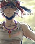  bandana earrings final_fantasy final_fantasy_vi grey_eyes gsm101 jewelry lock_cole male necklace silver_hair smile solo text title_drop 