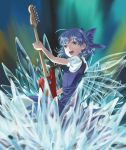  1girl blue_eyes blue_hair bow cirno electric_guitar guitar hair_bow ice instrument kyuu_umi open_mouth touhou 