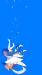  barefoot falling highres hug japanese_clothes kariginu long_hair mononobe_no_futo multiple_girls petals ponytail shima_mei shimana_(cs-ts-az) short_hair simple_background touhou toyosatomimi_no_miko wide_sleeves 