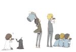  black_hair blonde_hair bucket celty_sturluson chibi chopsticks dullahan durarara!! eating food glasses hanaji headless heiwajima_shizuo kida_masaomi kishitani_shinra labcoat makizushi orihara_izaya ryuugamine_mikado school_uniform short_hair simple_background sitting sonohara_anri sunglasses sushi vest 