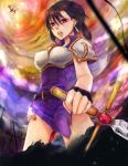  black_hair blush earrings fantastica fingerless_gloves fire_emblem fire_emblem:_seisen_no_keifu fire_emblem_genealogy_of_the_holy_war gloves jewelry lakche lakche_(fire_emblem) purple_eyes short_hair skirt sword violet_eyes weapon 