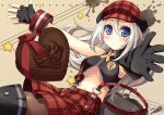  1girl amanooni_touri amaotouri bad_id blue_eyes boots breasts chocolate fingerless_gloves gloves god_eater god_eater_burst hat heart outstretched_arms outstretched_hand pantyhose reaching solo suspenders ten_oni_touri thigh_boots thighhighs underboob valentine white_hair 