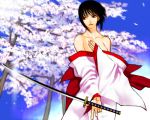  black_hair brown_eyes japanese_clothes katana kimono lowres original sakamoto_mineji short_hair solo sword weapon 