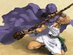  bracelet brown_eyes brown_hair cape dragon_quest dragon_quest_v hero_(dq5) jewelry male manly muscle staff torn_clothes turban 