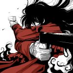  alucard_(hellsing) gloves gun hands hellsing lowres male monochrome oekaki perspective red simple_background solid&amp;etc spot_color weapon white_background white_gloves 