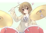  brown_eyes brown_hair cymbals drum drumsticks hirasawa_yui instrument k-on! kikuchi_reo school_uniform solo sweater 