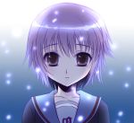  brown_eyes cardigan nagato_yuki nagato_yuki_(shoushitsu) purple_hair school_uniform short_hair snow suzumiya_haruhi_no_shoushitsu suzumiya_haruhi_no_yuuutsu 