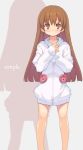  brown_eyes brown_hair buttons long_hair original shunin solo sweater_dress 