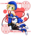  bare_shoulders beret blazblue blonde_hair detached_sleeves female gloves green_eyes hat high_heels miniskirt necktie noel_vermillion short_hair skirt solo takanon_(pixiv259581) thigh-highs 