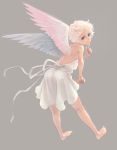 angel_wings back barefoot blonde_hair blue_eyes dress feet legs lowres original short_hair simple_background smile solo weno wings 