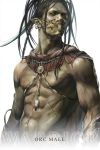  brown_hair earrings fantasy green_skin highres jewelry lineage male mask muscle orc original pointy_ears realistic red_eyes sae_(artist) sae_(revirth) scar 
