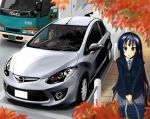  1girl akiyama_mio blazer car isuzu_(brand) k-on! kirimiyakoreeru mazda motor_vehicle product_placement pun school_uniform solo truck vehicle 