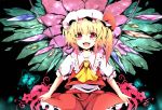  blonde_hair butterfly flandre_scarlet flower gradient_hair hat hat_ribbon madara multicolored_hair open_mouth red_eyes ribbon skirt smile touhou wings 