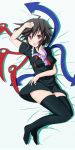  black_hair black_legwear black_thighhighs daigorou feet highres houjuu_nue latex legs red_eyes short_hair thigh-highs thighhighs touhou wings zettai_ryouiki 