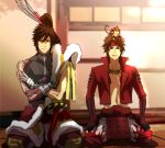  2boys maeda_keiji monkey sanada_yukimura sengoku_basara sitting yumekichi 