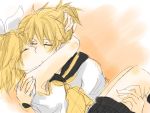  blonde_hair brother_and_sister carrying hair_ribbon incest kagamine_len kagamine_rin kiss ribbon siblings twincest twins vocaloid yaichi_(reverie) 