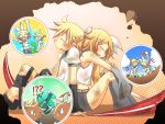  blonde_hair brother_and_sister detached_sleeves kagamine_len kagamine_rin nao_(flake) o_o short_hair shorts siblings snake surprise surprised twins vocaloid |_| 