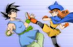  battle boots cape crossover dragon_ball dragon_ball_z dragon_quest dragon_quest_iv dragonball dragonball_z dress earrings gloves hat jewelry kicking long_hair muscle pantyhose poki_a red_eyes red_hair redhead son_goku son_gokuu 