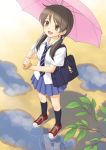  brown_hair chrono_(pixiv) kuro_(chrono) necktie parasol skirt twintails umbrella uniform 