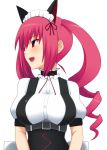  breasts bust cat_ears collarbone extra_ears faris_nyannyan long_hair maid_headdress naze open_mouth red_eyes red_hair redhead smile solo steins;gate twintails 