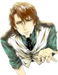  345945841 brown_eyes brown_hair facial_hair highres jewelry kaburagi_t_kotetsu male necktie ring short_hair simple_background solo stubble tiger_&amp;_bunny vest waistcoat wedding_band white_background yellow_eyes 