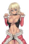  bare_shoulders blonde_hair blue_eyes breasts choker cleavage detached_sleeves highres houtengeki large_breasts long_hair midriff navel ragnarok_online simple_background skull smile solo stalker thigh_gap thighs 