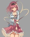  eyeball hairband heart holding_arm komeiji_satori kureha_(ironika) pink_eyes pink_hair short_hair simple_background skirt solo third_eye touhou worried 