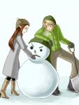  blonde_hair blue_eyes boots brown_hair coal coat earrings gloves hat jewelry leaf legemd link long_hair mittens nintendo open_mouth pantyhose pointy_ears princess_zelda short_hair shovel snow snowman stick the_legend_of_zelda twilight_princess wasabi_(legemd) winter winter_clothes worktool 