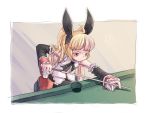  blonde_hair bow citolo cue_stick detached_sleeves hair_bow pool_cue pool_table rachel_alucard twintails 