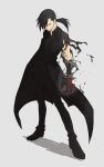  adafada bad_id black_hair claw claws fullmetal_alchemist greed hair_over_one_eye highres jacket ling_yao long_hair male ponytail red_eyes simple_background solo spoilers 