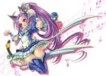  animal_ears black_panties blue_legwear breasts cat_ears cat_pose cat_tail cure_beat dress fairy_tone feathers frills gathers hair_ornament hair_ribbon hairpin happy heart kim_cheee kurokawa_ellen long_hair magical_girl mima_chi musical_note panties pantyshot paw_pose ponytail precure purple_hair ribbon ruffles siren_(suite_precure) staff_(music) suite_precure tail thigh-highs thighhighs treble_clef underwear white_background wrist_cuffs yellow_eyes 