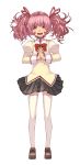  absurdres bow bowtie hair_ribbon hands_clasped highres interlocked_fingers kaname_madoka kansou_samehada kei_t_sr loafers mahou_shoujo_madoka_magica open_mouth pink_eyes pink_hair ribbon school_uniform shoes short_twintails simple_background skirt smile solo thigh-highs thighhighs twintails white_legwear zettai_ryouiki 