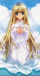  absurdres beads breasts carnelian cleavage copyright_request crown dress gloves highres large_breasts scan solo white 