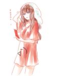  brown_hair cellphone drying_hair long_hair makise_kurisu mizuki_riko naked_shirt phone steins;gate towel translation_request 