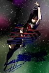  asymmetrical_wings black_dress black_legwear dress glowing glowing_eyes houjuu_nue karori karori_(c-side) petals polearm purple_hair red_eyes snake solo spear thigh-highs thighhighs touhou trident weapon wings zettai_ryouiki 