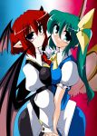  bat_wings breast_press breasts daiyousei dress green_eyes green_hair head_wings kieyza koakuma long_hair multiple_girls symmetrical_docking the_embodiment_of_scarlet_devil touhou wings yuri 